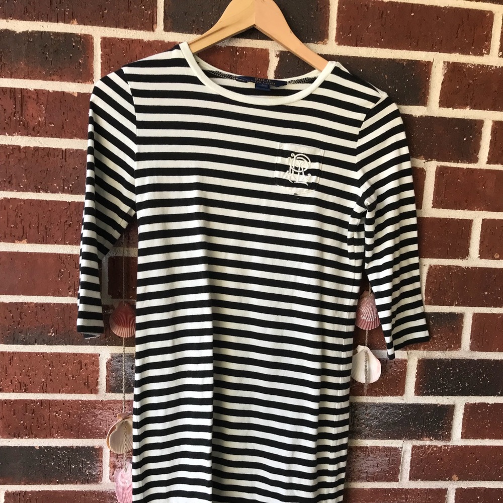 ❄️RALPH LAUREN Kids black&white striped dress L